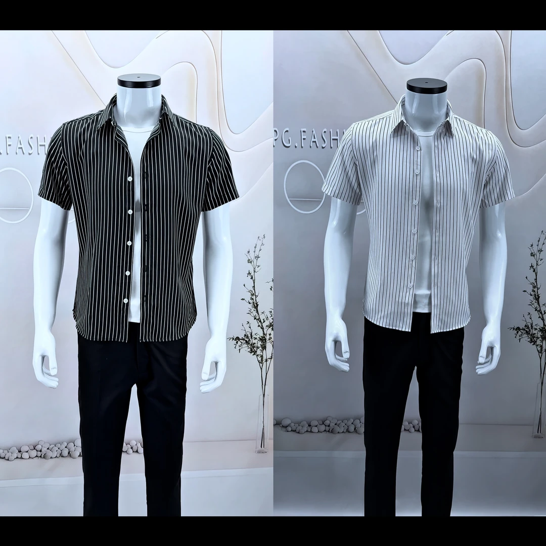 夏装简约弹力抗皱冰丝轻奢条纹显瘦商务休闲百搭精品衬衫修身衬衣