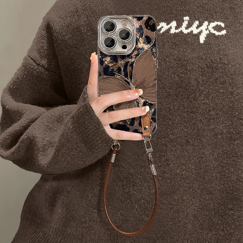 豹纹蝴蝶适用苹果16promax手机壳iphone17pro高级感时尚个性15pro