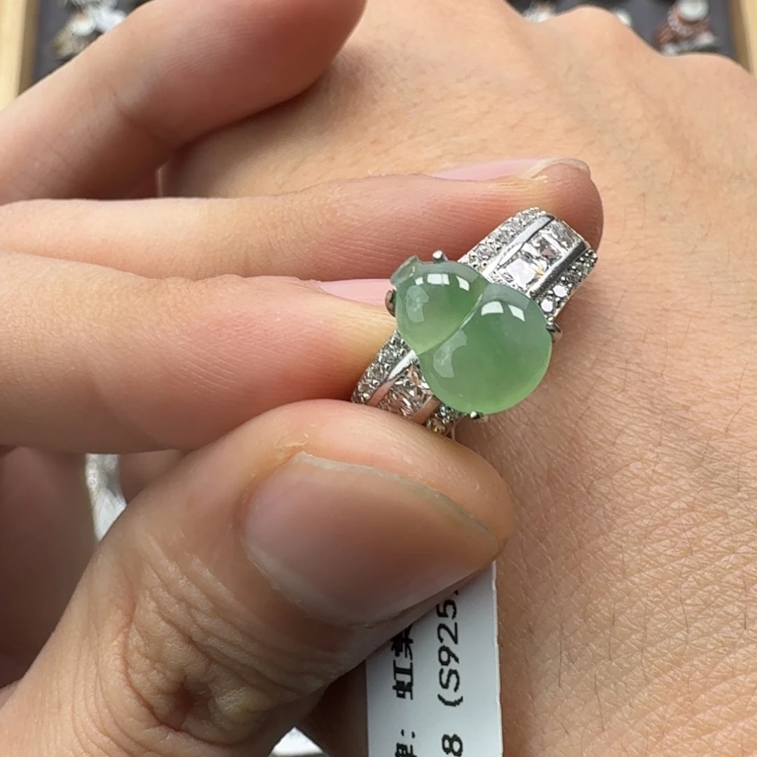 翡翠银S925镶嵌戒指天然缅甸翡翠A货