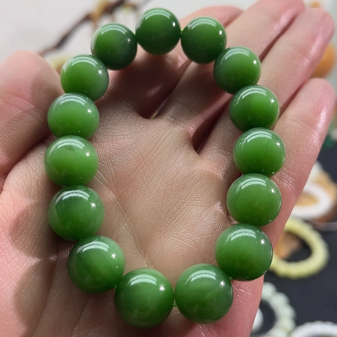 和田玉未镶嵌颈饰俄碧-粉绿-14mm手串