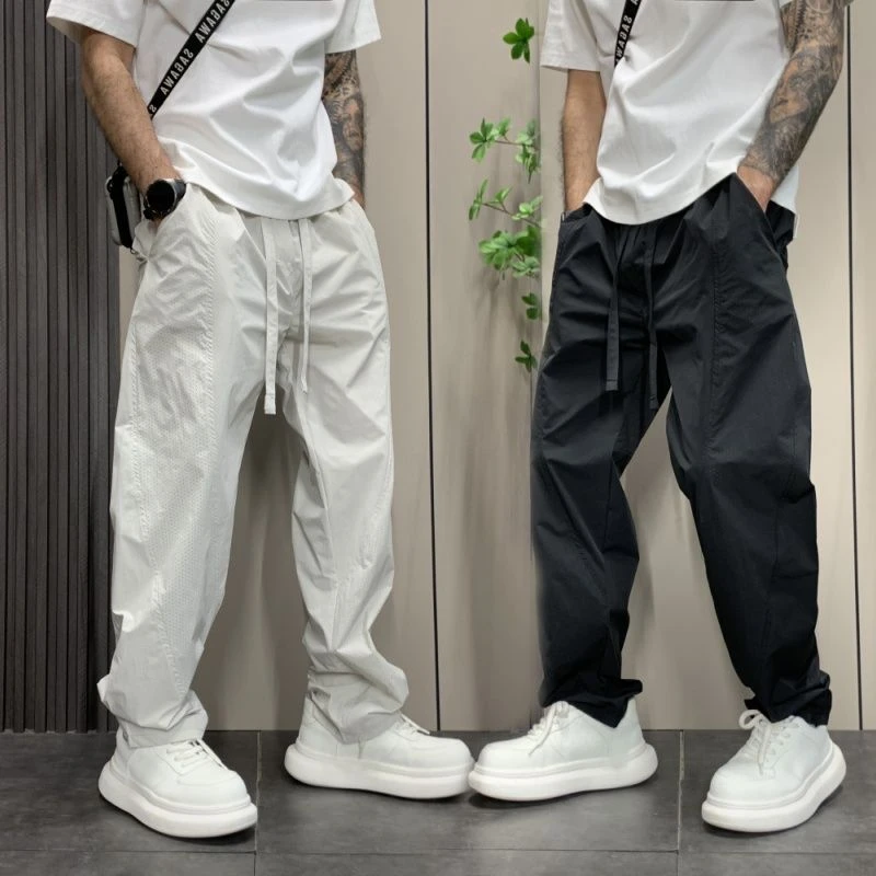 夏季新款美式复古休闲裤男宽松直筒阔腿工装裤潮牌港风百搭男长裤
