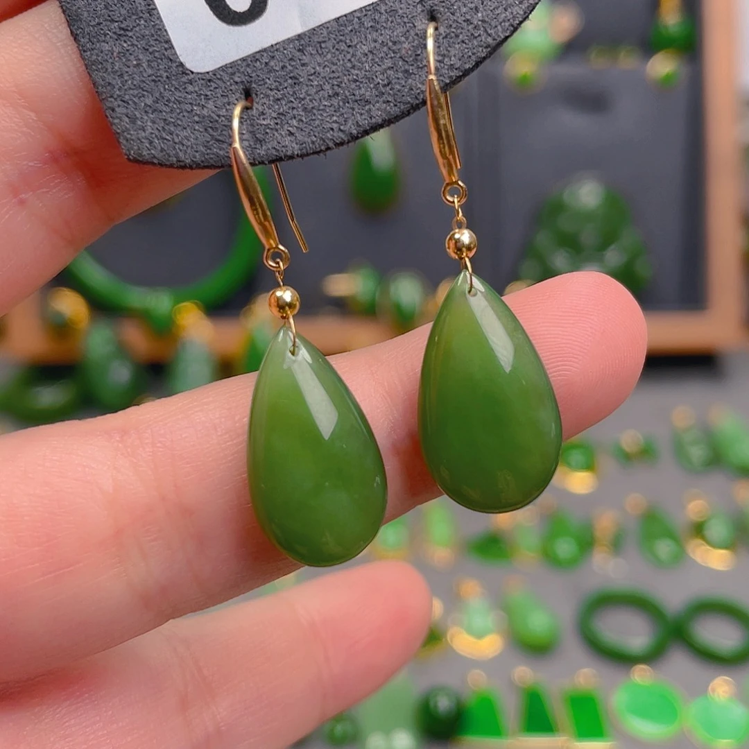 和田玉18K金镶嵌耳饰012