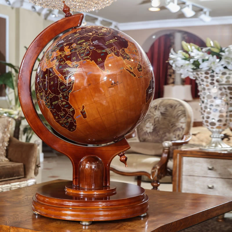 大号实木圆底仿古办公室居家书房客厅装饰摆件开业礼品地球仪