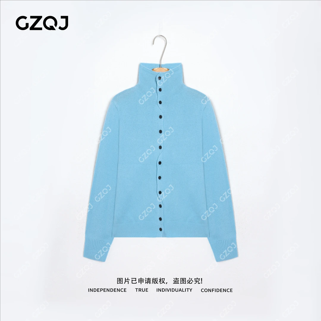 老琴私服【冰川之棱】100%绵羊毛不规则纽扣针织开衫毛衣女冬季7936