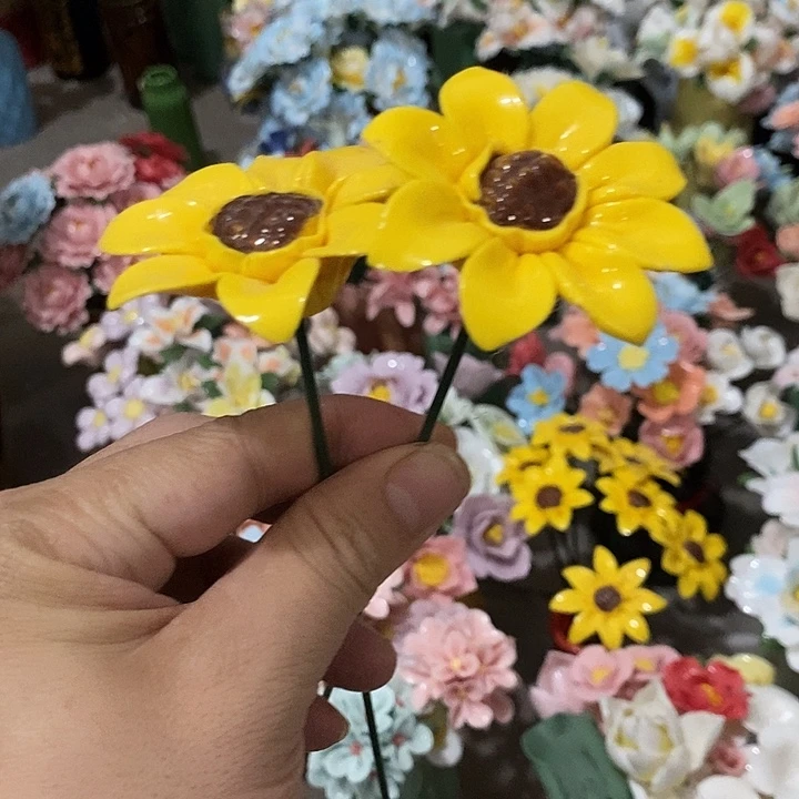 瓷片纯手工陶瓷花摆件瑕