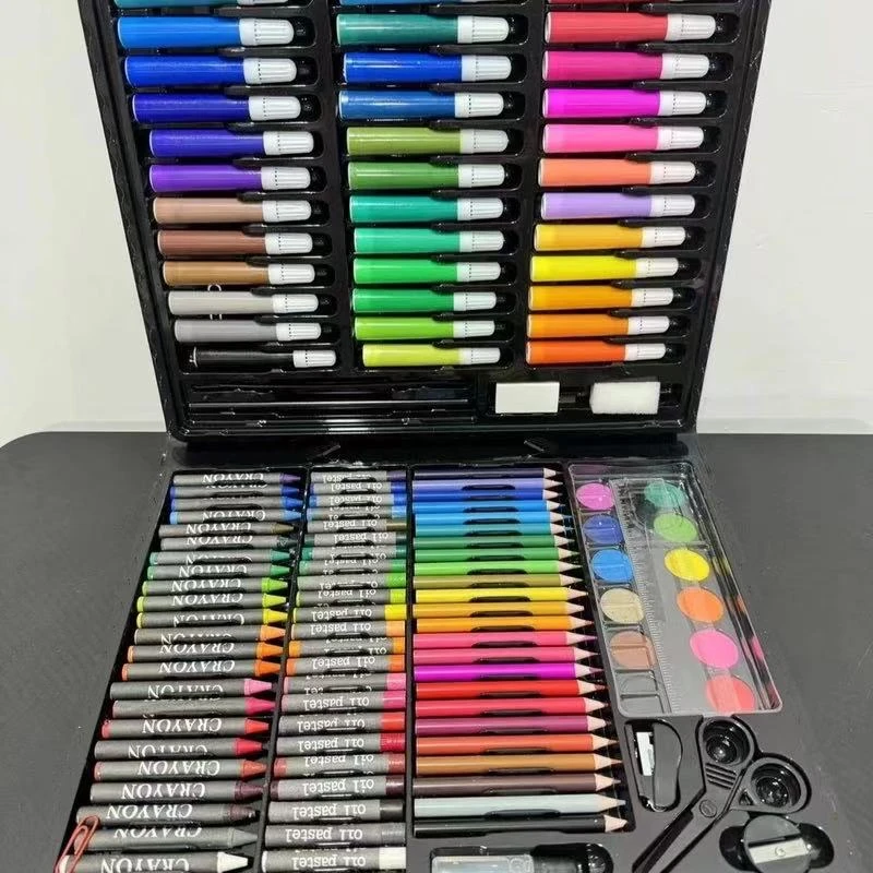 随机发180件木盒绘画套装儿童水彩笔颜料美术专用画笔蜡笔彩铅