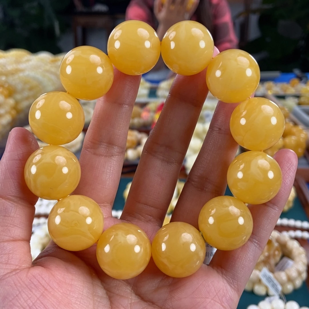 琥珀未镶嵌珠宝奇石20同料黄白花蜡圆珠58.55