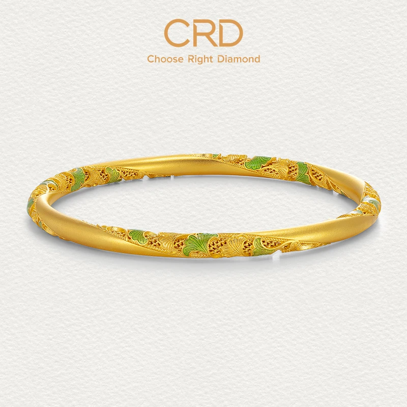CRD克徕帝银杏美满足金999手镯新中式三金五金黄金中空手镯送礼