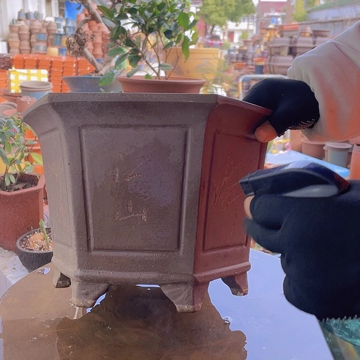 紫砂宜兴紫砂刻绘六方32