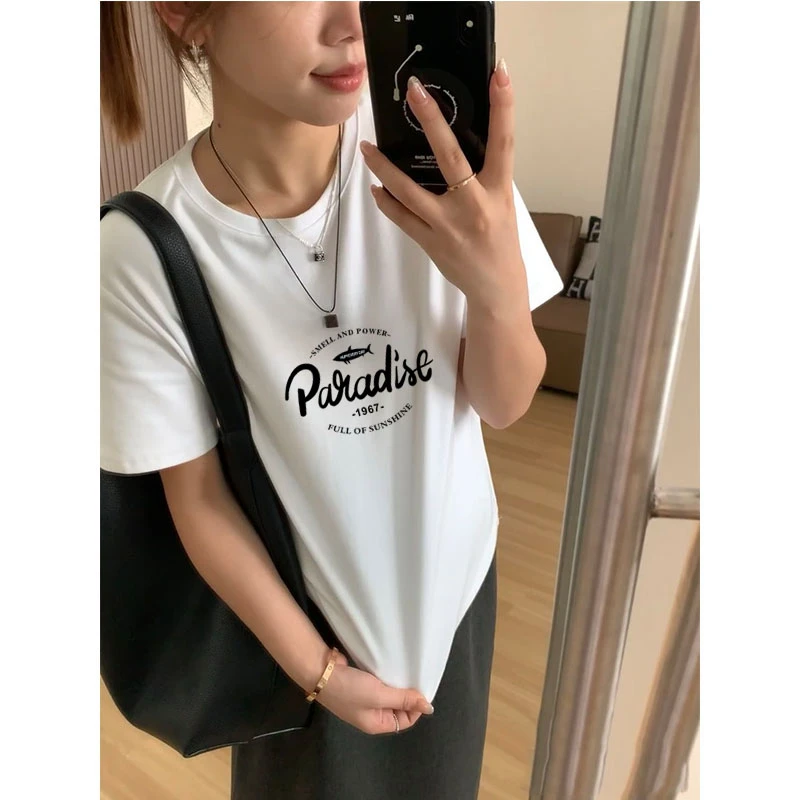 正肩磨毛白色短袖t恤女装2025新款爆款加厚款打底衫上衣春夏秋季