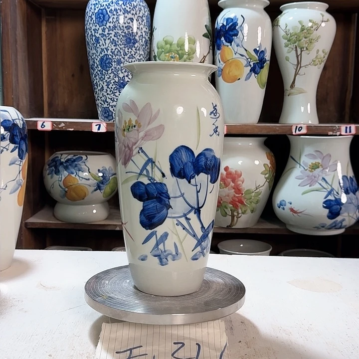 瓶高32青花荷花陶瓷新款陶瓷