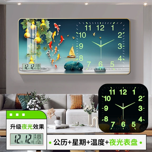 晶瓷画挂钟【夜光爆款多款可选】客厅现代静音装饰挂画创意时钟