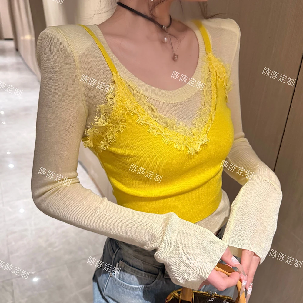 【CCDZ】新款时尚设计感百搭针织假两件上衣女