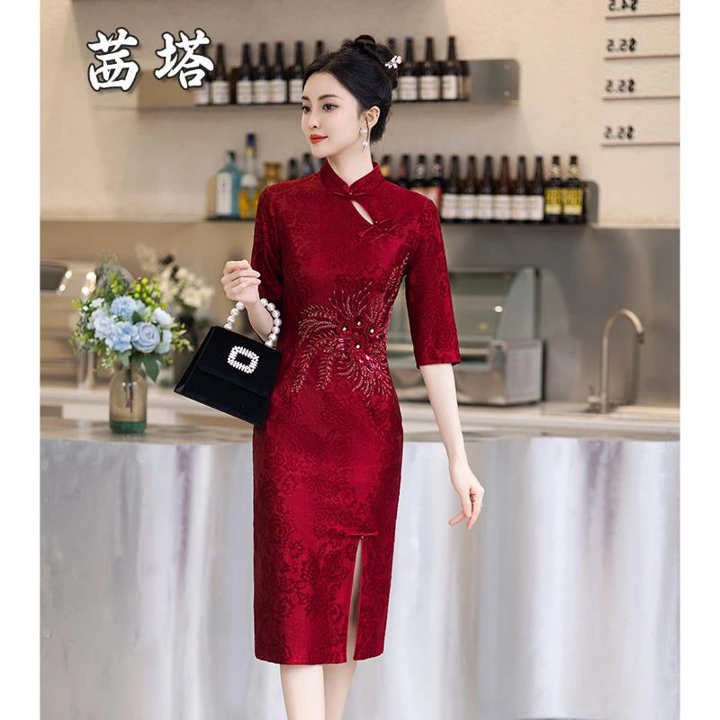 旗袍喜婆婆婚宴装2025新款结婚妈妈礼服高贵年轻红色轻奢高级感女