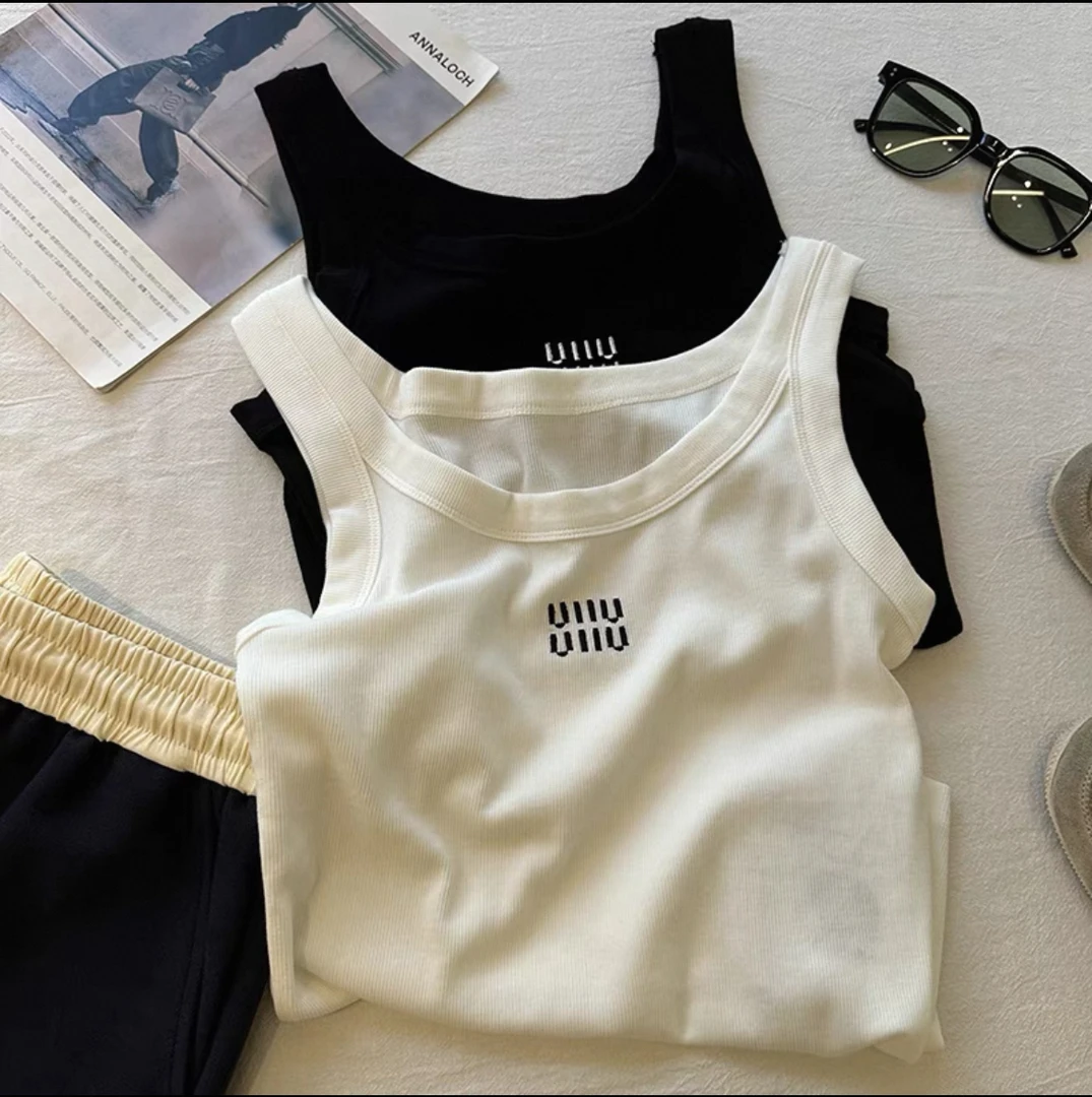 美式 螺棉字母刺绣吊带背心内搭外穿显瘦