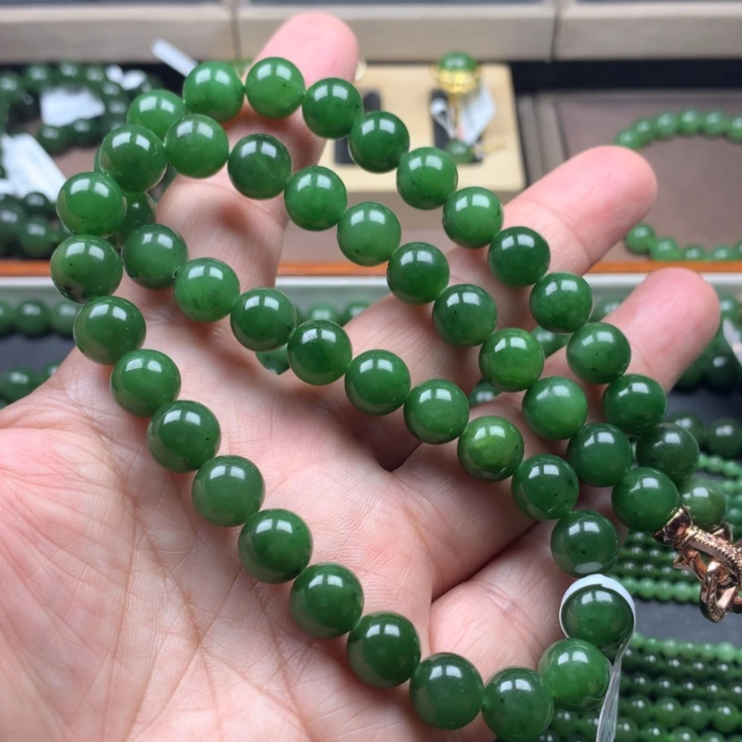 【闪购商品】和田玉(碧玉)颈饰未镶嵌10mm辣绿放漏