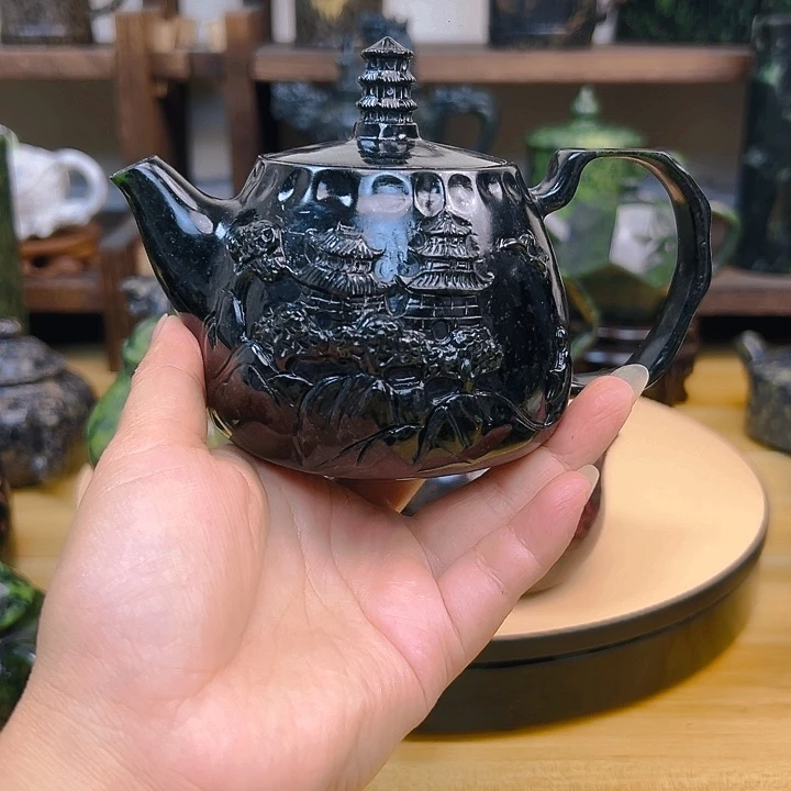 杨***士蛇纹石玉未镶嵌藏玉药王石精美石壶