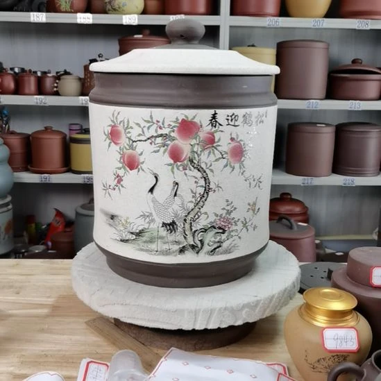 紫砂茶叶罐正品九饼花鸟款9