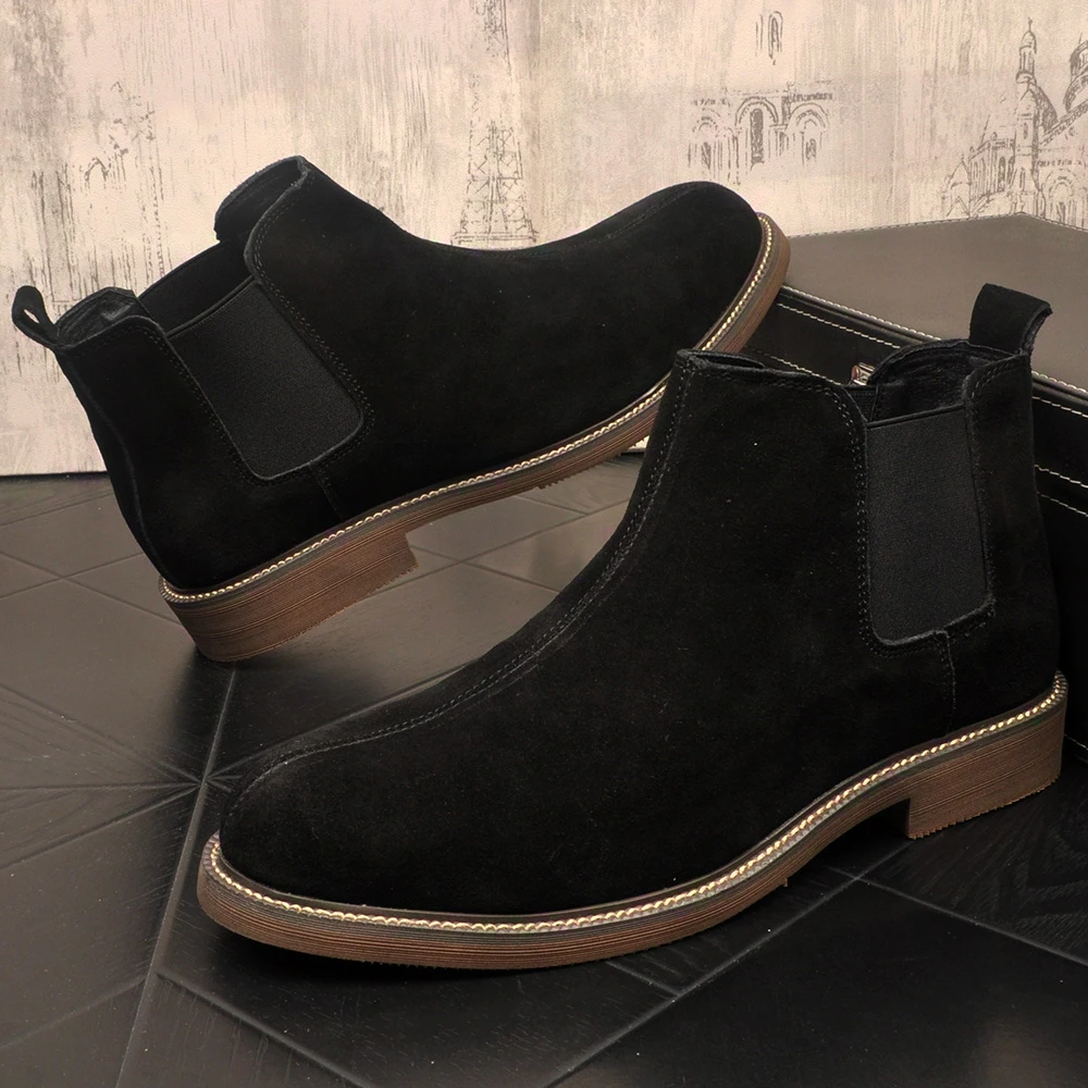 男士真皮磨砂皮切尔西短靴子英伦风时尚中帮百搭潮靴子秋冬高帮靴