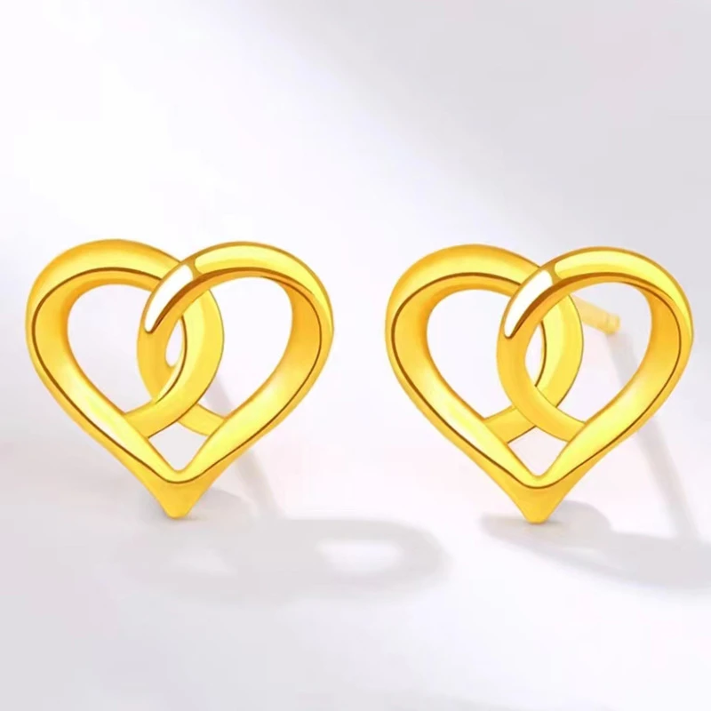 铜合金耳饰 怦然心动耳钉小众设计耳环黄铜镀金爱心耳饰情经典