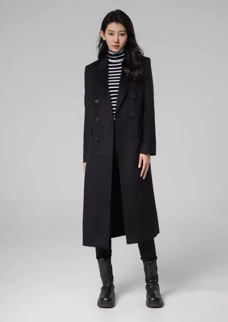 【商场同款】秋冬大衣时尚新款直身版长款双排扣风衣外套女5400810