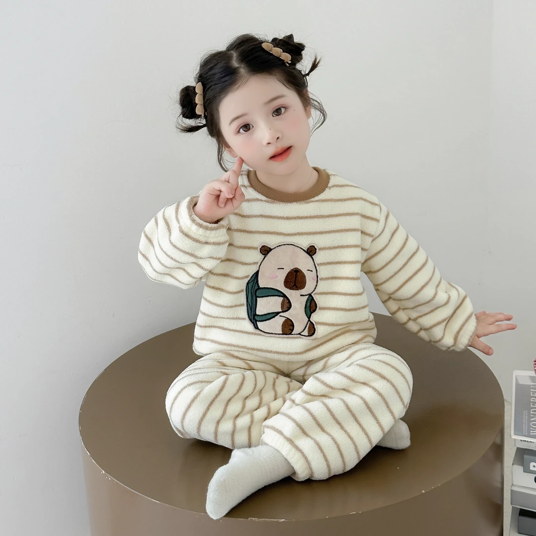 女童珊瑚绒睡衣女孩秋冬款宝宝分体套装法兰绒冬季儿童保暖家居服