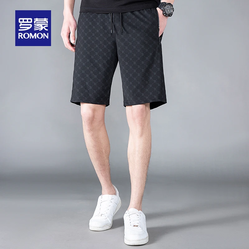 【冰丝高弹】罗蒙男士五分裤2025夏季薄款商务凉感印花抽绳短裤男
