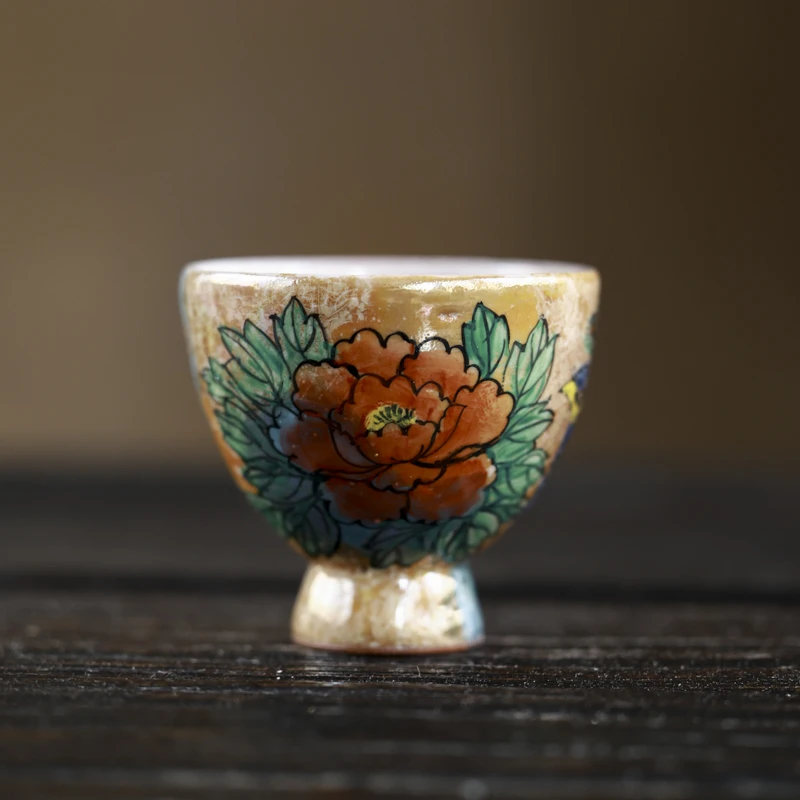 斋居 七宝烧孔雀高足鸡心杯-100ml（洞尚S0483）