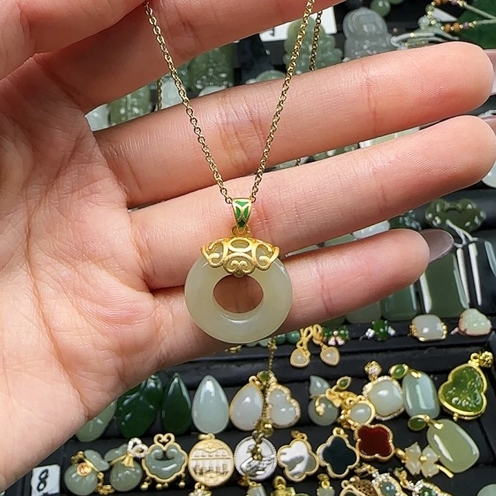 颈饰银S925镶嵌和田玉送链子送绳