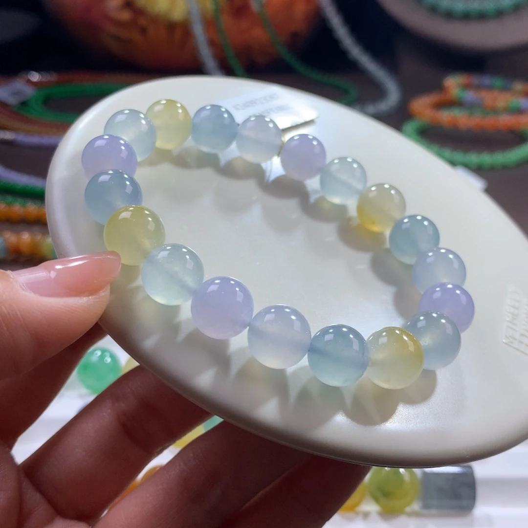 翡翠未镶嵌手链高冰莫兰迪幻彩多宝卡10