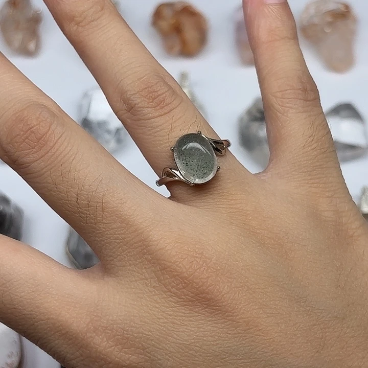 水晶银S925镶嵌戒指满天星绿幽灵水晶戒指