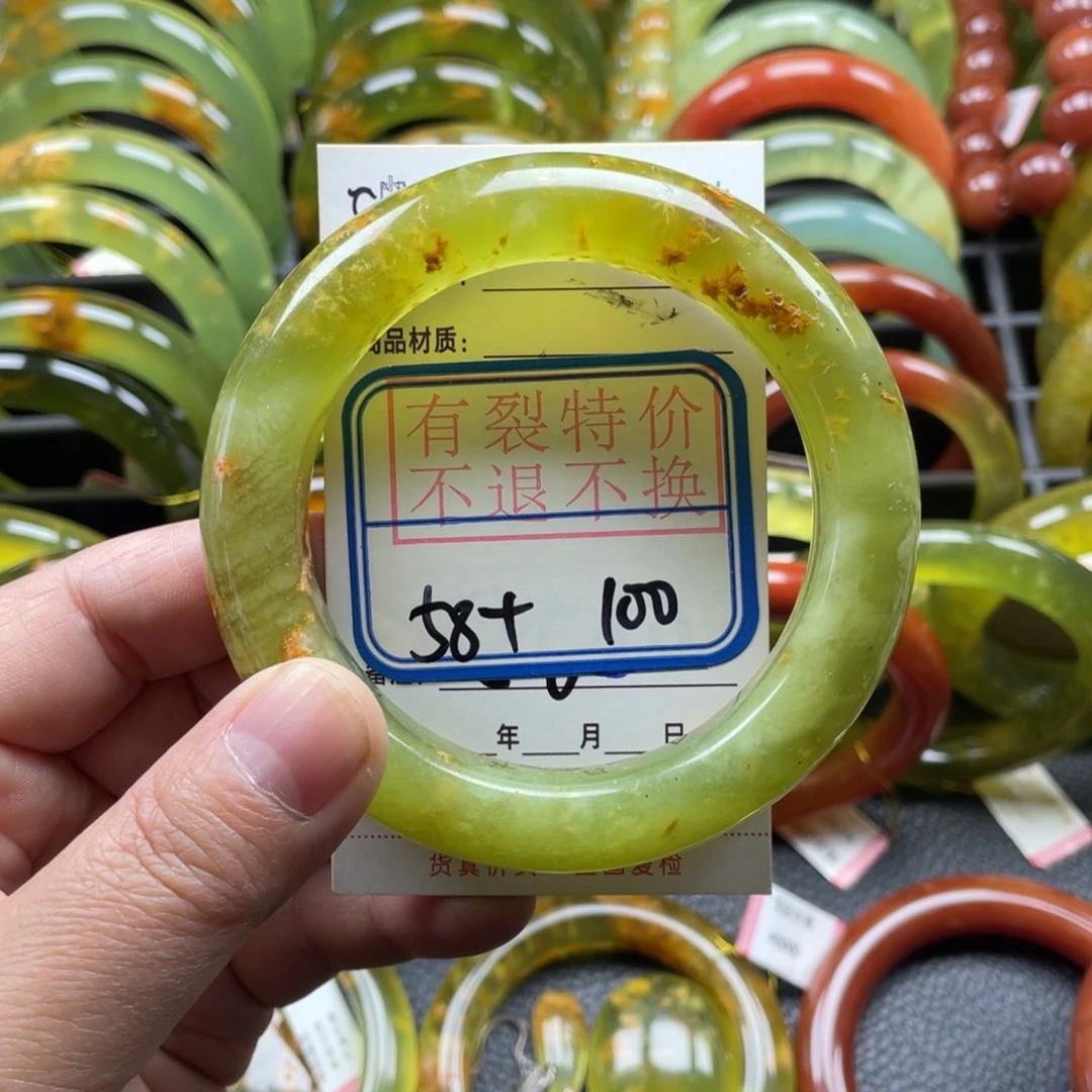 未镶嵌蛇纹石玉手镯有裂手镯特价不退不换