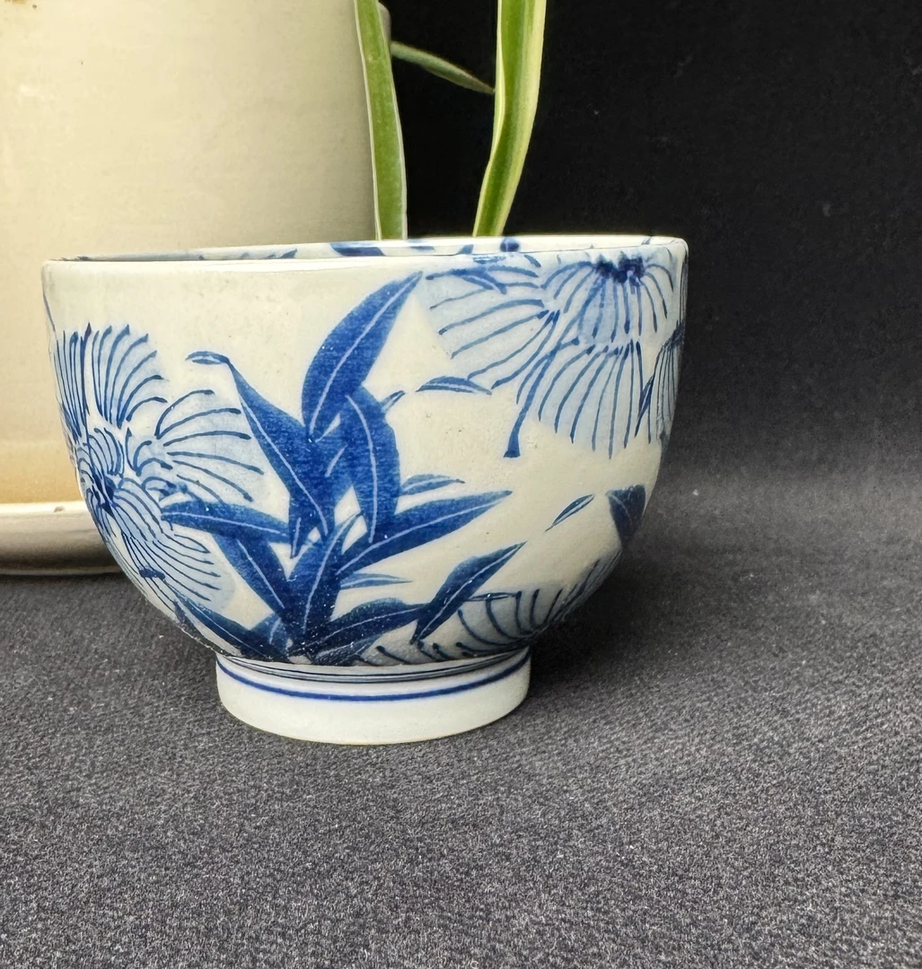 景德镇高温陶瓷釉下彩青花芙蓉花主人杯