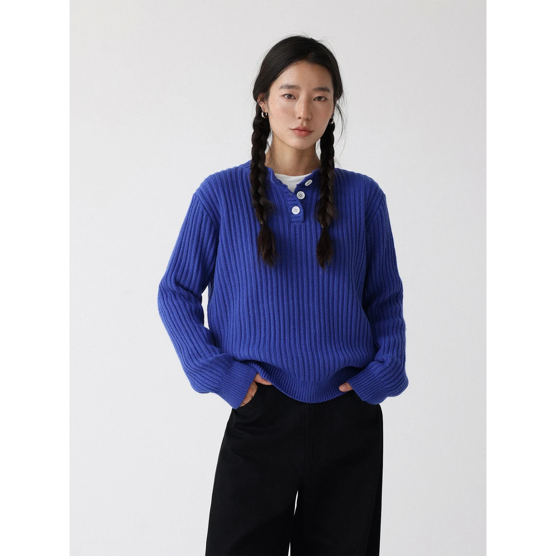 低卡LOWCALORIE‘冰岛记忆’羊毛混纺亨利领长袖羊毛衫纯色毛衣