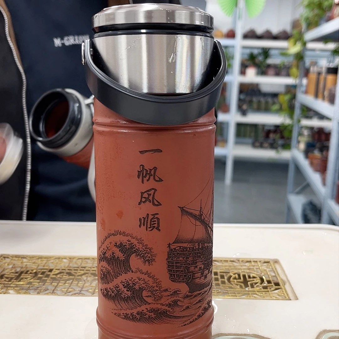 茶杯紫砂一帆风顺拧盖车载杯