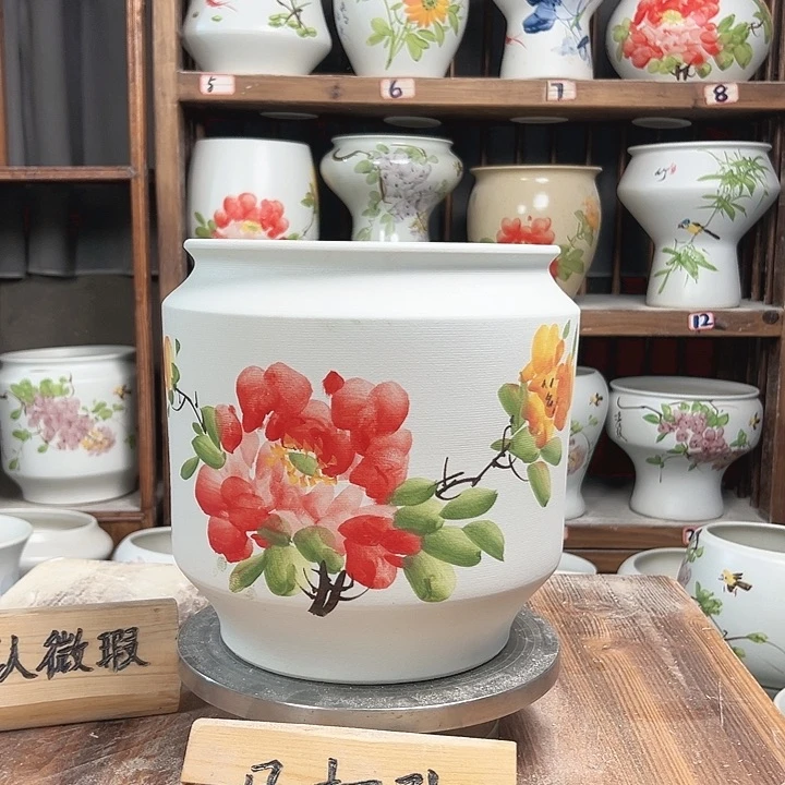 摆件电饭煲红牡丹陶瓷新款陶瓷