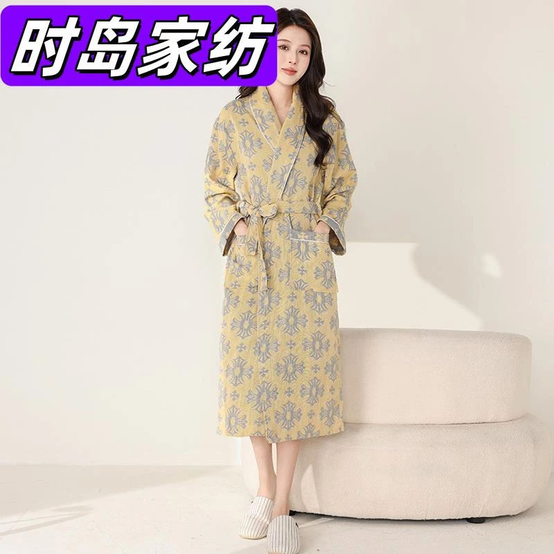 双层纱布浴袍春夏薄款酒店情侣睡袍男女睡衣吸水轻薄浴衣
