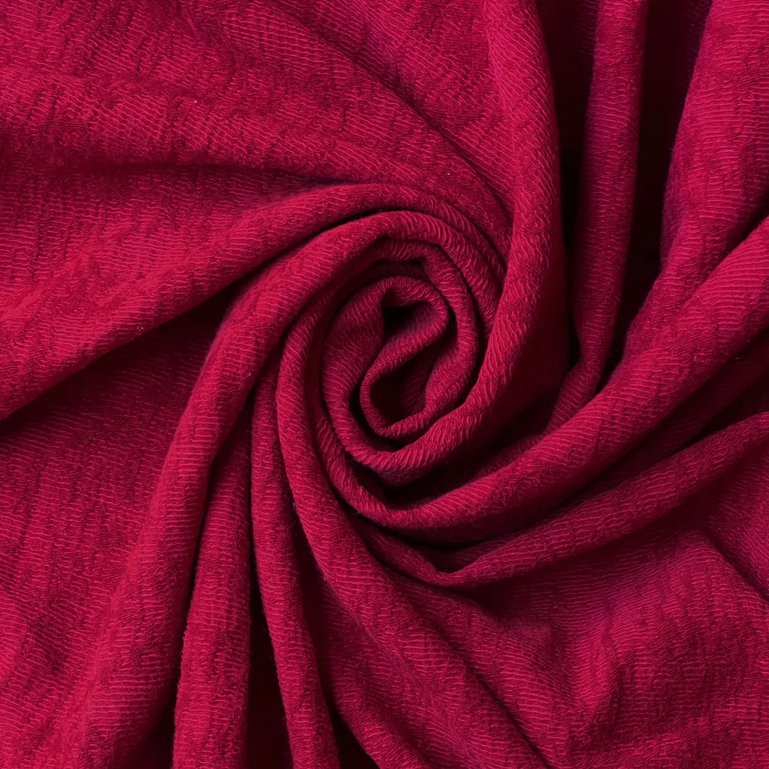 加厚红色棉麻混纺立体提花面料