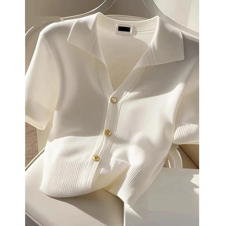 通勤小香风白色针织衫女2025夏季新款高级感正肩显瘦短袖开衫上衣