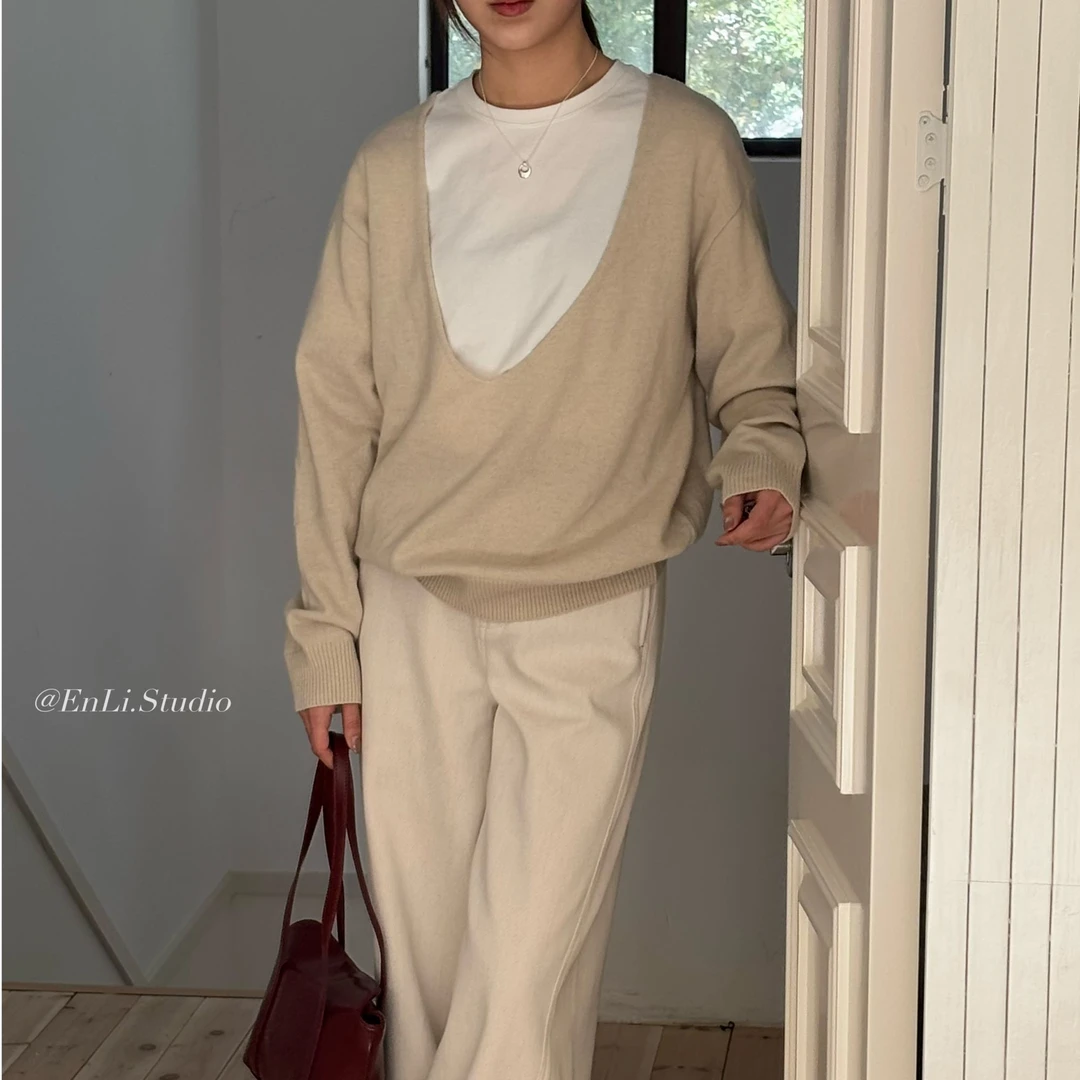 ENLI-深V领套头针织