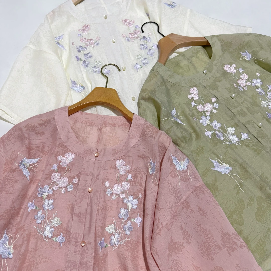 【面料有更新！】【超白菜！！】寻山谣夏日汉元素披肩圆领衫绣花套装