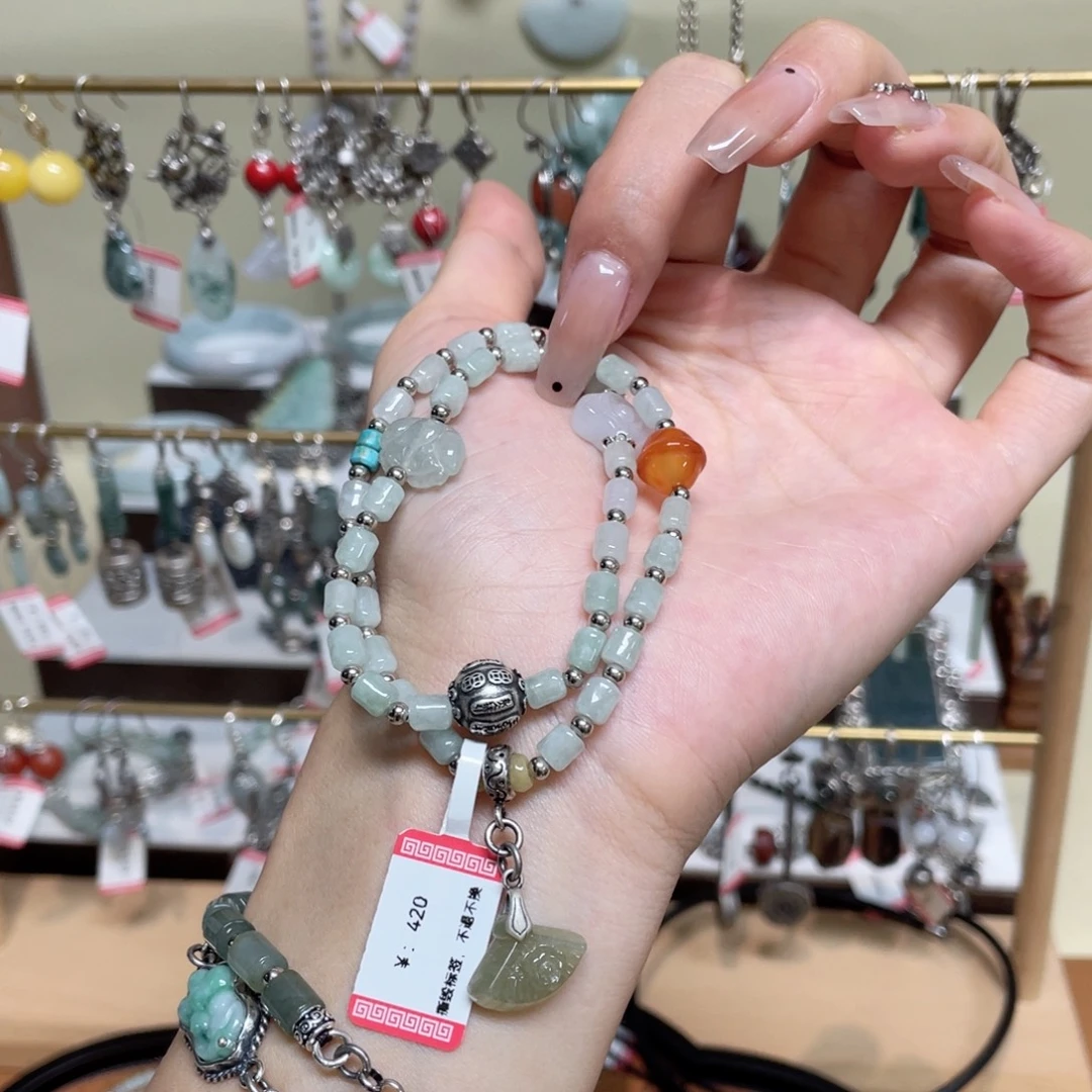 皮质足银双圈手链