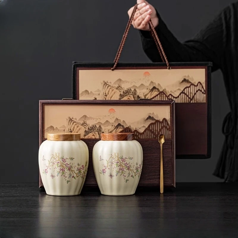 紫藤花陶瓷茶叶罐密封罐密封家用存茶罐高级感储存罐新款防潮空罐