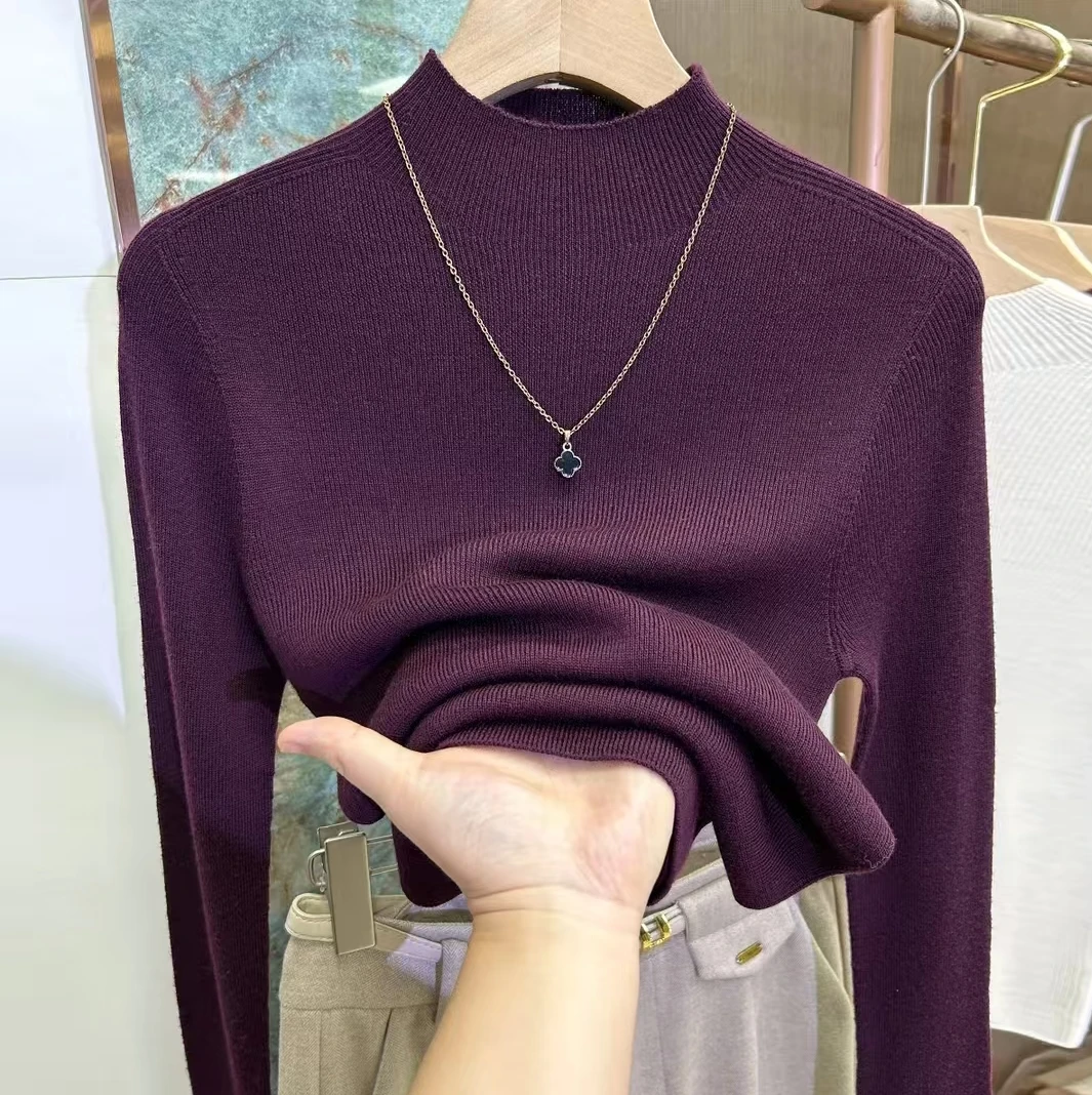 2025精纺美丽诺羊毛长袖一线成衣无缝款时尚针织衫打底内搭羊毛衫