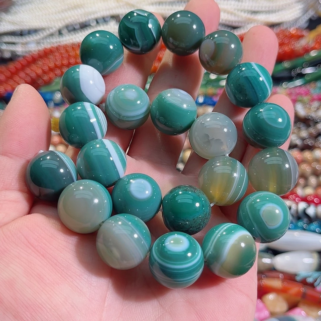 玛瑙/玉髓未镶嵌珠宝半成品蚕丝绿玛瑙一条18mm