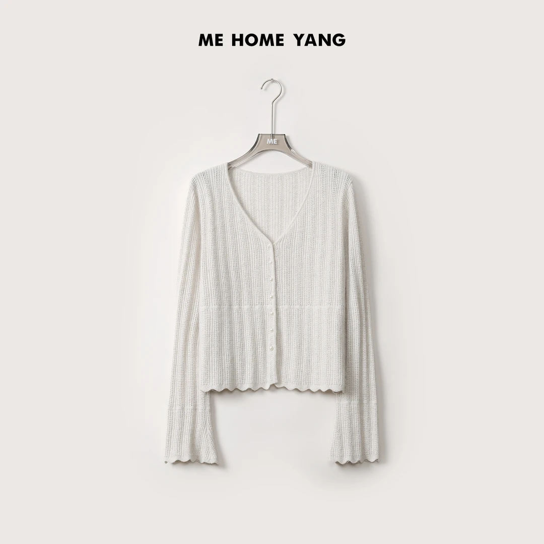 ME【小喇叭】绵羊毛混纺V领温柔毛衣开衫长袖休闲针织毛衣MEQA2361