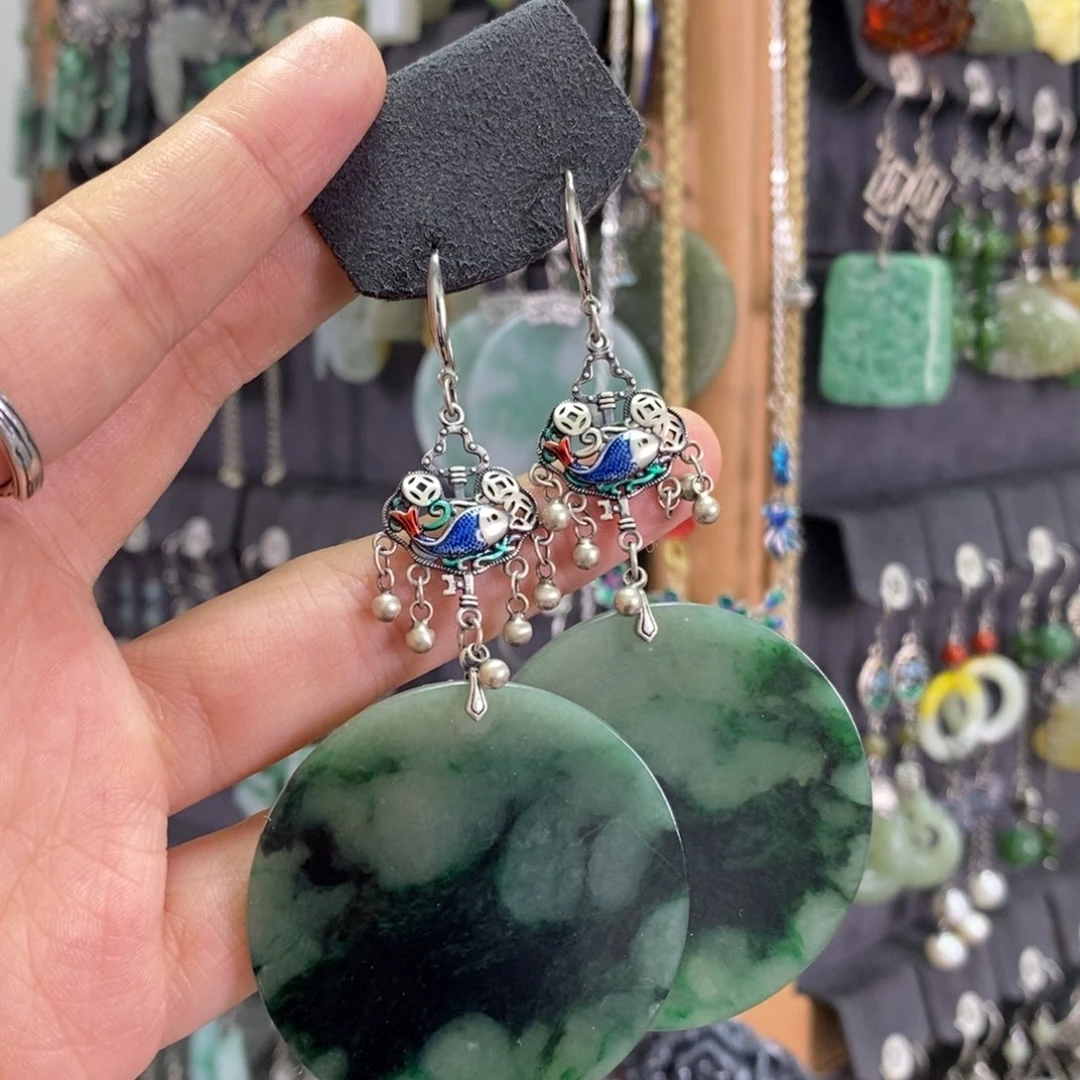 翡翠耳饰银S925镶嵌柴****）X17