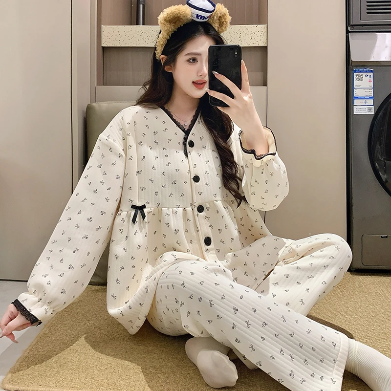 【秋冬季】空气棉孕妇睡衣月子服产后哺乳喂奶宽松简约开衫家居服女