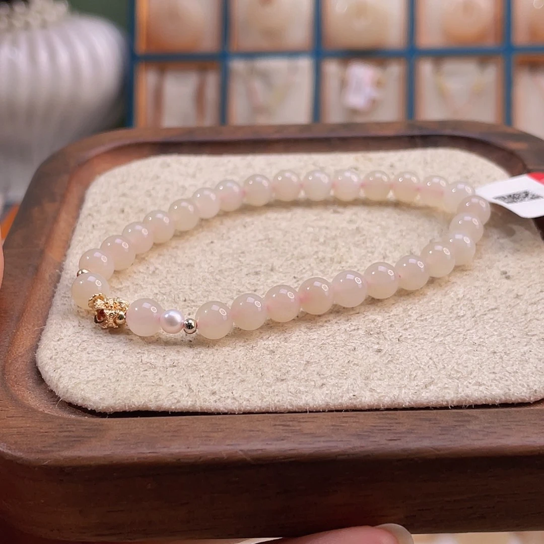 手串未镶嵌和田玉纯天然藕粉藕色手串