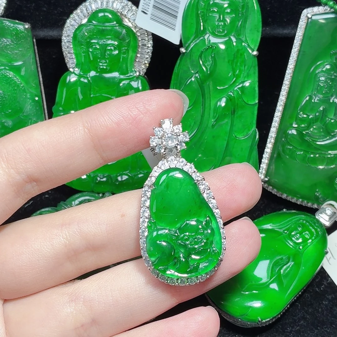 翡翠银S925镶嵌颈饰天然A货翡翠